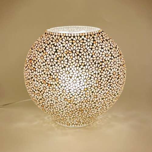 Handgefertigte Glasmosaik-Tischlampe „Yellow Daisy“ – Ovalform, E27-Fassung